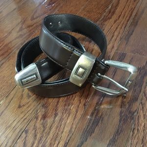 Western Style Leather Belt With Silver Det…
